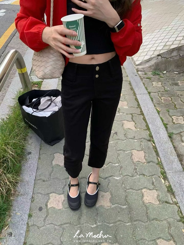 高腰雙扣七分喇叭褲